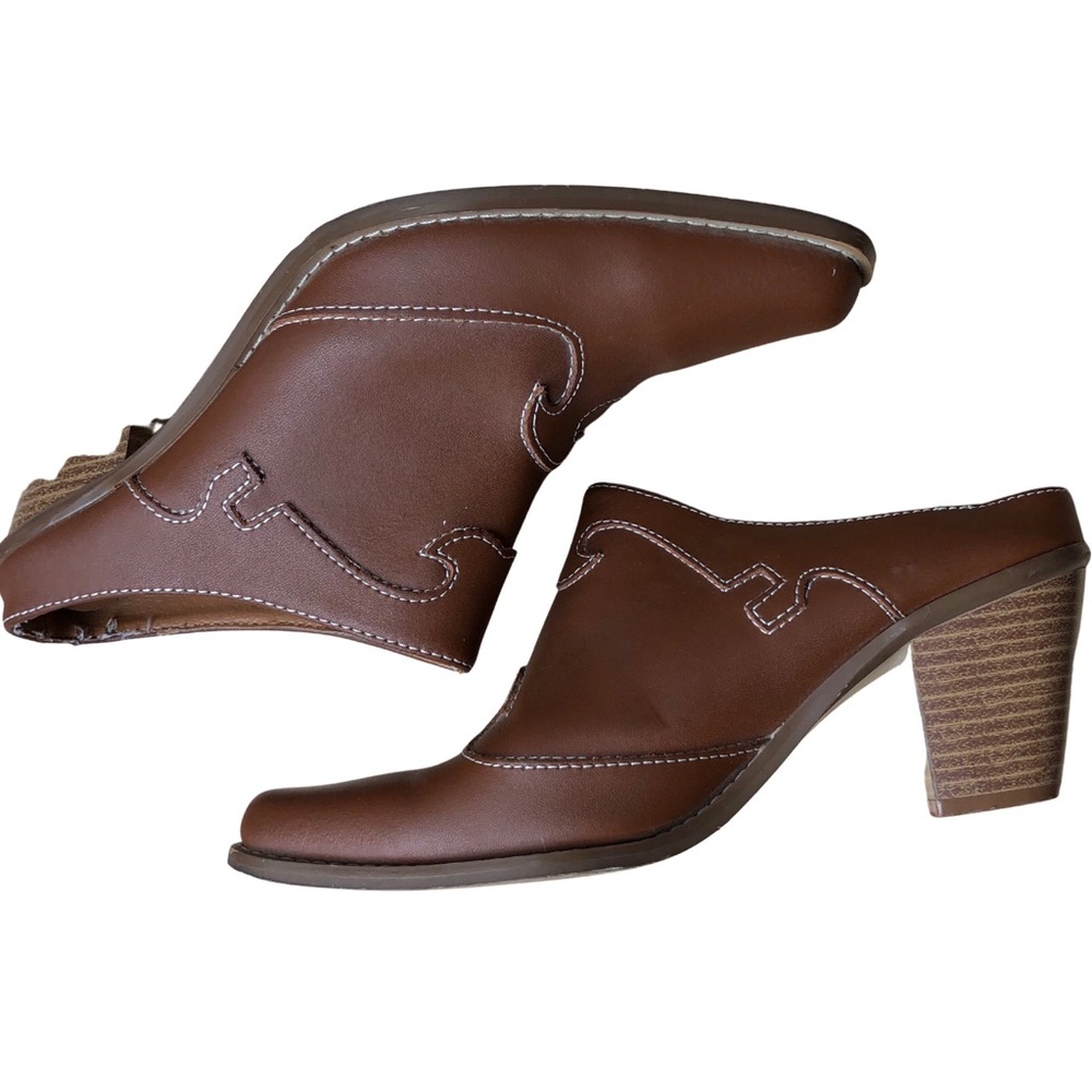 Vintage Leather Western Heeled Mules Pointed Toe